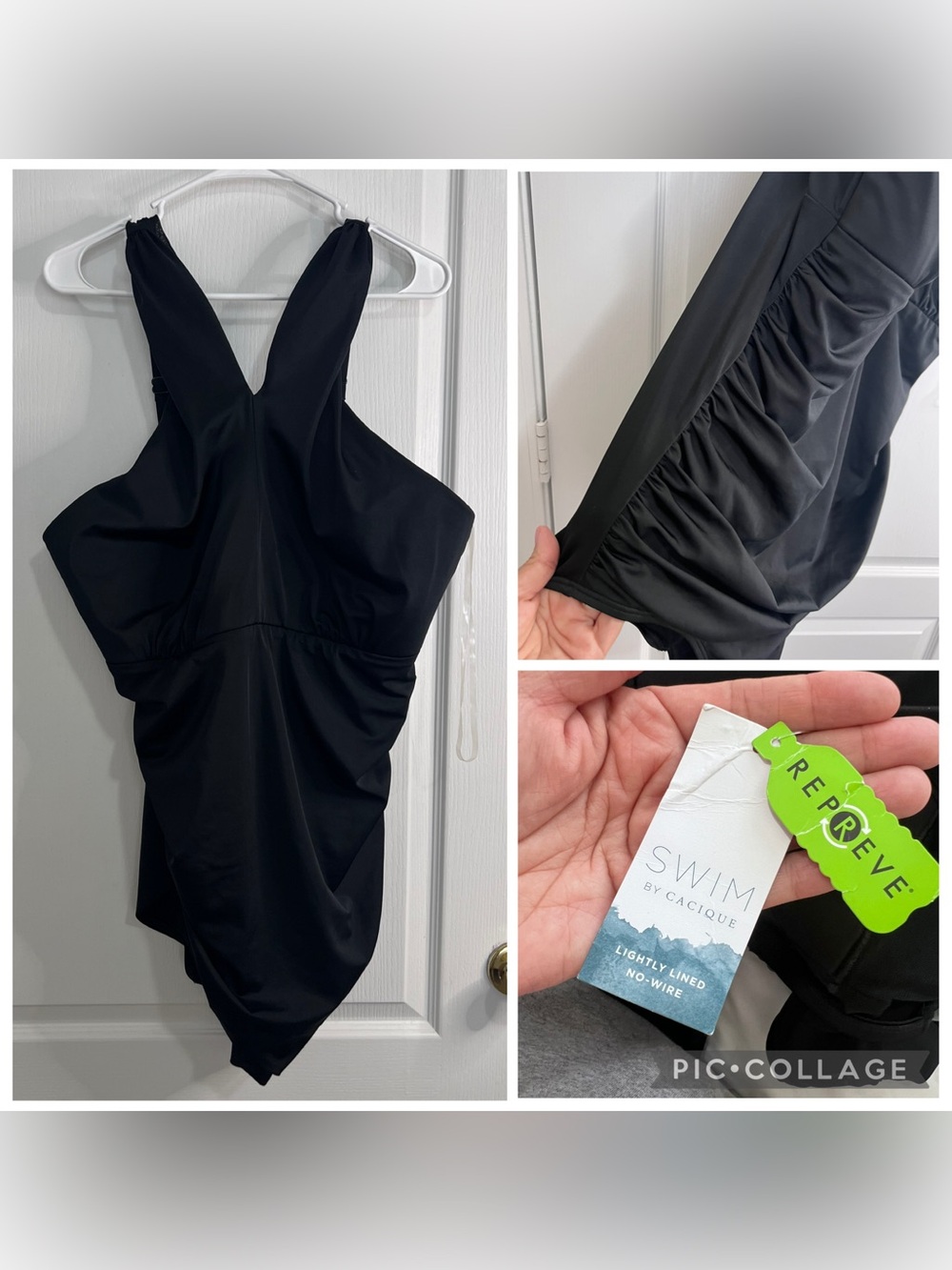 SWIM by Cacique Black Lightly Lined No-Wire One-Piece Swimsuit size 22